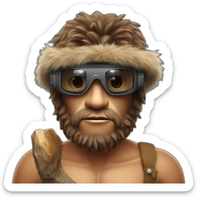 a Stone Age Neanderthal hunter-gatherer with virtual reality goggles sticker
