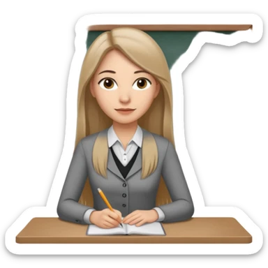 a woman in her 30´s, light skin with medium brown straight hair, long hair. Grey eyes, working as an teacher. No eyeglasses. sticker