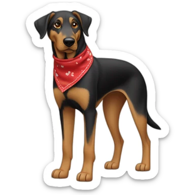 75% Coonhound 25% German Shepherd mix dog wearing small plain red bandana side view full body left facing sticker