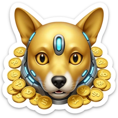 i want to create a dog cyberdog like from cyberpunk with one cyberpunky eye and he looks greedy with golden coins sticker