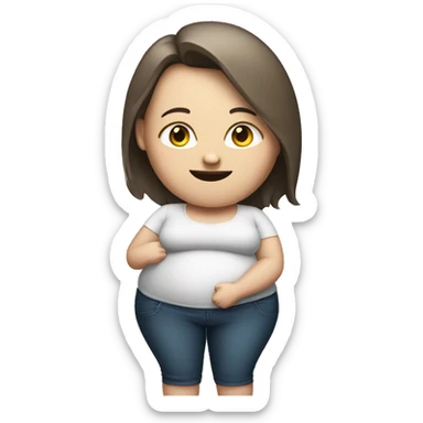 Obese white skinned brunette woman with large belly sticker