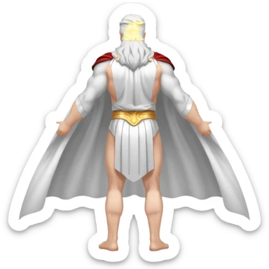 fullbody silverhair shirtless god ZEUS, white cape, standing still backview sticker