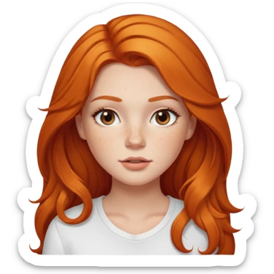 A white girl with freckles long lashes plump lips and ginger long hair pretty and she’s wearing a white shirt sticker