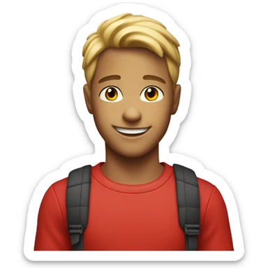 smiling boy in red bodysuit sticker