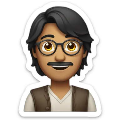 indian guy with fair skin with straight hair with round fully circular glasses black eyes black hair waving hand towards the left side sticker