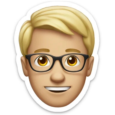 young ugly white man with round head and round glasses sticker