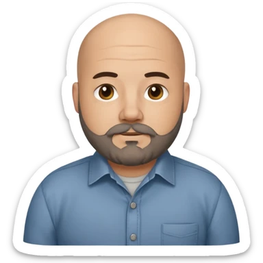 Mid-30s Bald chubby professional man with bushy black and grey beard, wearing a button down shirt sticker