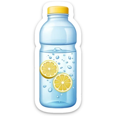 Morning hydration symbol: water bottle with lemon slice and sparkles representing creatine powder sticker