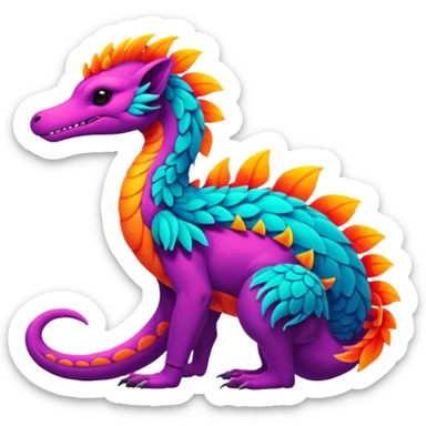 Exotic lush warm-colored neon Fakémon-Fionbri-creature sticker