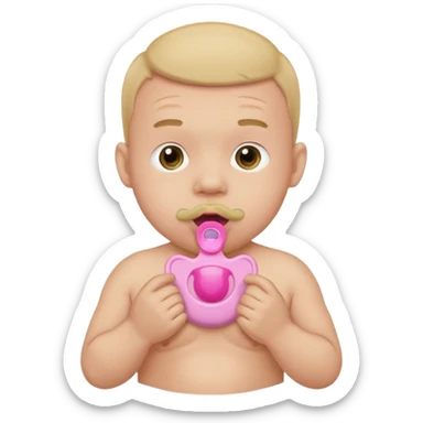 A grown man wearing a diaper with a pink pacifier in his mouth. sticker