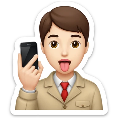 Person sticking out tongue and holding up hand phone sticker