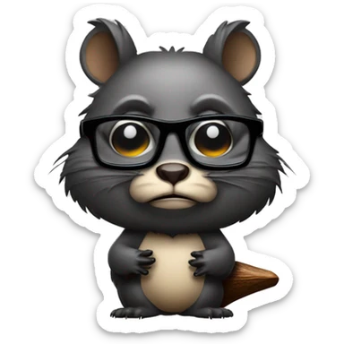 An evil beaver with a bat in his hands and black glasses sticker