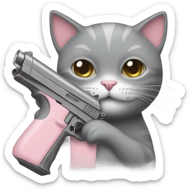 Grey cat with pale pink gun sticker