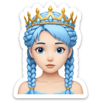 braided hair ice princess with ice crown, blue hair sticker