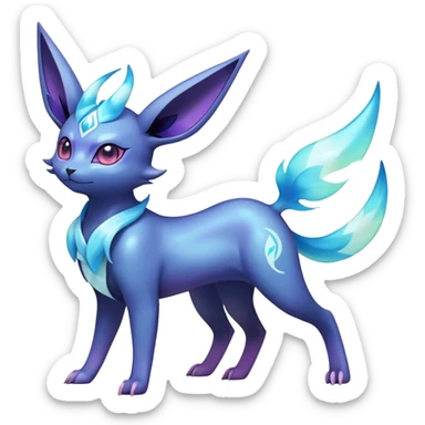Shiny Exotic Badass Ethereal Royal Mysterious Gothic Noibat-Glaceon-Espeon-Umbreon-Sylveon-Pokémon-Fakémon-hybrid-creature (full body) with horns sticker