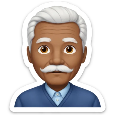 
An elderly man emoji with medium-dark skin tone, full white hair styled in thick, swept-back waves, thick white eyebrows, and a neatly groomed small white mustache. His face is clean-shaven aside from the mustache, giving him a tidy and classic look. sticker