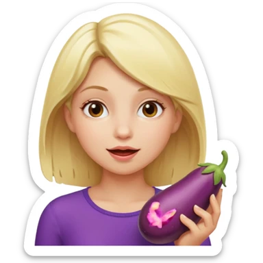 blonde girl eating eggplant sticker