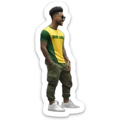 Açougueiro Cariocas do Rio de Janeiro Brasil, criar do RJ roupas típicas da favela Streetwear black Brazilian young favela barberman doing a degradê militar fase in a black Brazilian Man sticker