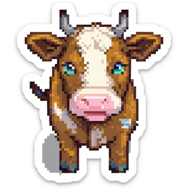 extremely blocky ultra-minimal pixel art Minecraft cow emoji with only 2 or 3 large square pixels, bright playful colors, childish and cute sticker