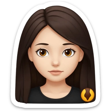 Make an emoji of a girl with dark brown long hair and dark brown eyes wearing a black top sticker