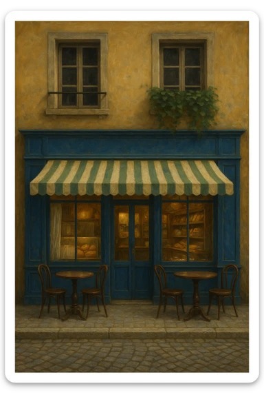 Сгенерируй мне это здание, без надписей. В стиле реалистичной живописи, а так же оставь место сверху под вывеску. Вайб - франция средневековья, и как будто это кондитерская  sticker