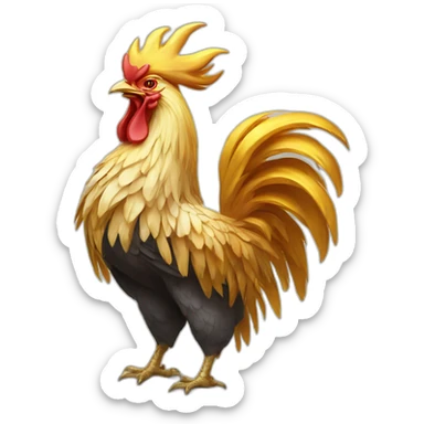 proud and howling golden phoenix rooster with a golden crown on its head sticker