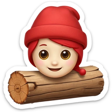 reate a small, clean and expressive emoji in the style of Discord emojis, featuring the Catalan ‘Cagatió’ (Tió de Nadal). The emoji should show a cute wooden log with a friendly smiling face, wearing the traditional red ‘barretina’ hat, with small simple legs sticker