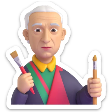 auto portrait of Pablo Picasso with paintbrush in hand sticker