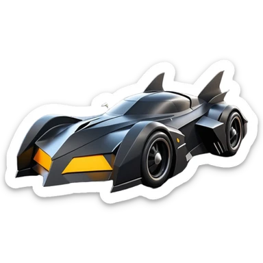  the animated series aerodynamic dark futuristic concept Batmobile loosely based on 1966 Cadillac roadster(flat long straight faceted mechanical body) winged stealthy street hot rod  sticker