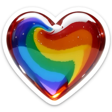 A photorealistic realistic glass heart filled with rainbow pride colors, isolated with no background, background removed. sticker