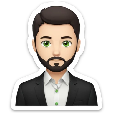 Man with a short full beard, Styled hair, Best looking man in the planet, onepiece style dark hair, green eyes, more anime style more maskulin. Wearing a white formal shirt, first buttons open sticker