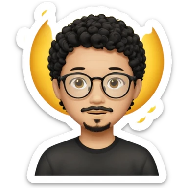 A young boy DEVELOPER WITH A laptop, black curly short hair, wearing glasses, a thin goatee, his skin is asian

Add the word "PIF" floating around him sticker
