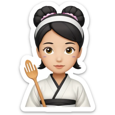 japan mom with black bun wearing white hom kimono and white apron sticker