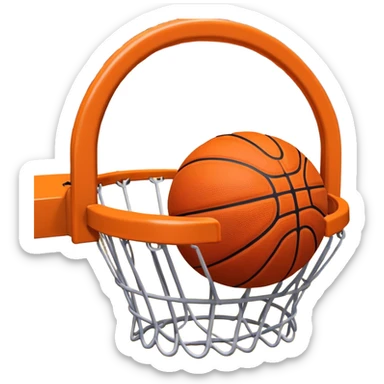 A close-up shot of a basketball entering the hoop, with the ball swishing through and inside  the basket. The background features a blurred basketball court, emphasizing the perfect shot and the excitement of the game. sticker