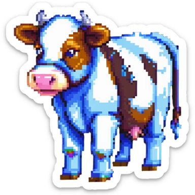 simple blocky Minecraft cow emoji with 2 or 3 large colorful square pixels, chunky and playful sticker