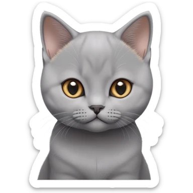 cinematic-cute-british shorthair-kitten cat-portrait-emoji,-head-tilted-playfully-and-inquisitively,-sleek-solid-grey-fur,-simplified-yet-adorable-features,-highly-detailed,-glowing-with-a-warm,-friendly-glow sticker