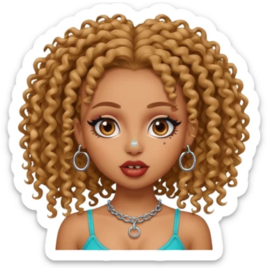 pretty bratz baddie, curly head, tan skin, nosering and septum piercing sticker