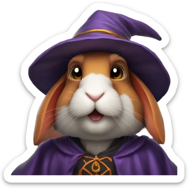 portrait of a rabbit wizard, with an orange hat halloween theme sticker