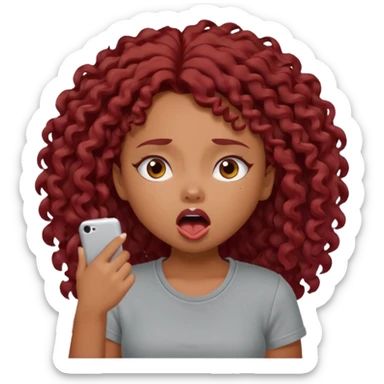 generate a pretty bratz brown skinned girl curly dark red hair, yawning in a grey tshirt bored. sticker
