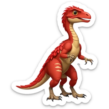 Red velociraptor with 2 arms 2 legs 1 tail and red feathers on the back of each arm sticker