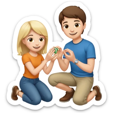 🧎‍♂️‍➡️💍💃 a boy parposing a girl boy on his knee and boy give him ring  sticker