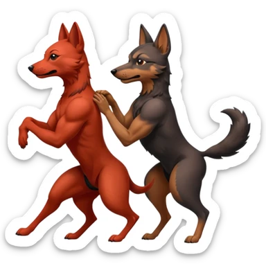 Muscular Xoloitzcuintle Dog playing with muscular red wolf sticker
