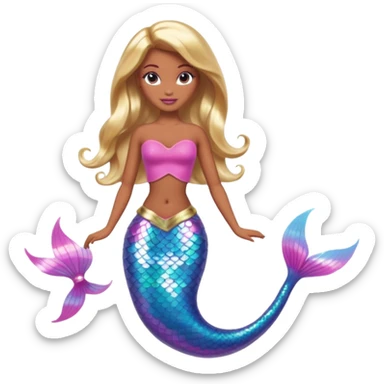 Brown skin blonde hair barbie mermaid with holographic tail and pink  in hair sticker