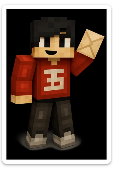 Add a letter in the character's hand, keeping the original Minecraft cartoon style and pose exactly the same. Only add the letter, do not change anything else. sticker