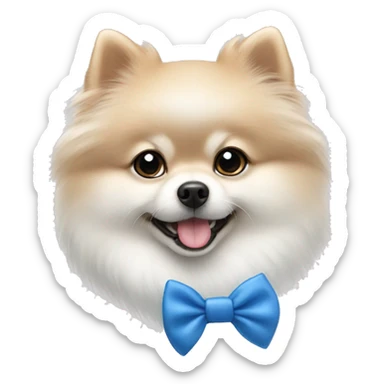 White Pomeranian blue bow collar sticker