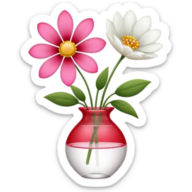 one pink flower and one white flower with red band sticker