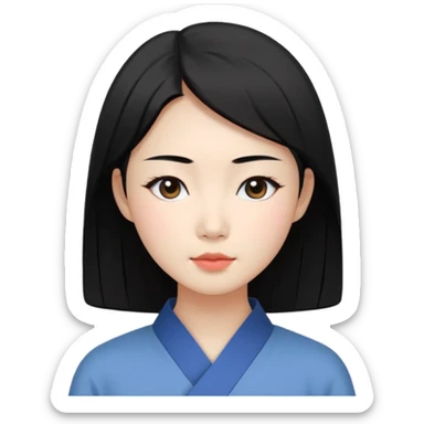 Korean woman, East Asian features,
female human avatar,
front face icon style,
large head, minimal neck,
neutral expression, calm mood,
simple black hair,
flat illustration style,
clean background sticker