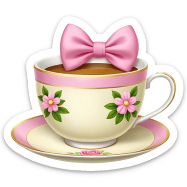 Floral teacup with pink bow sticker