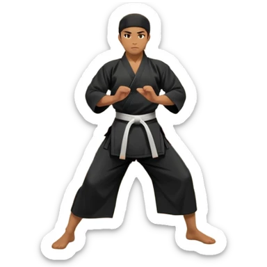 An icon depicting a martial artist in a black gi performing an Aikido technique in a dojo. The background showcases wooden floors, traditional dojo decor, and soft lighting that creates a peaceful yet focused atmosphere. The Aikido practitioner demonstrates fluid movement and precision.  sticker