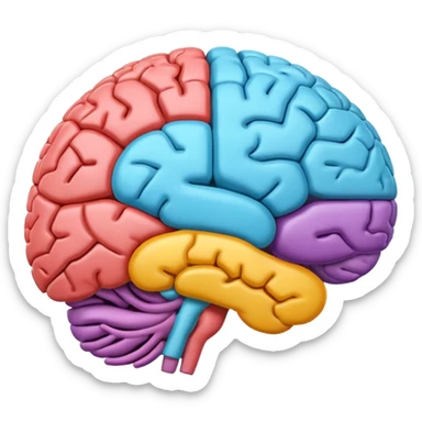 emoji icon of side view of brain with details of the brain structure and in detailed 3d rendring, colored to highlight different sections sticker